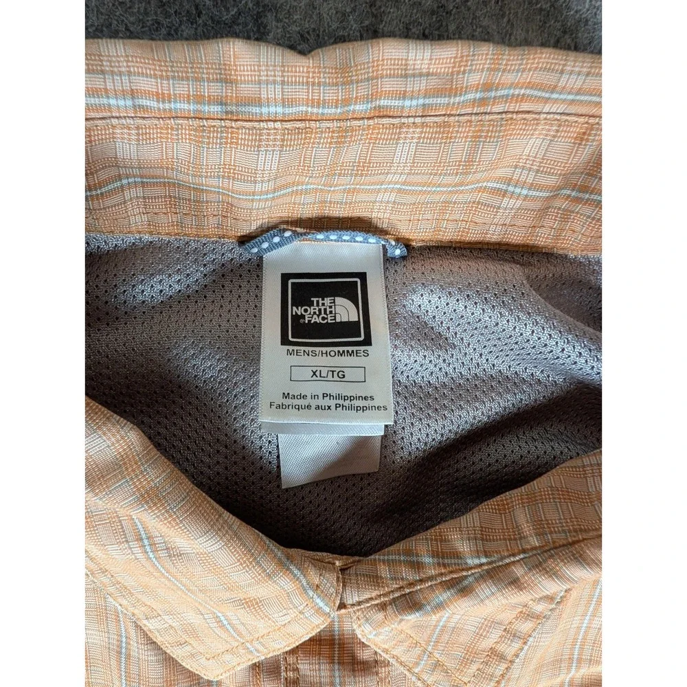 The North Face Mens Short Sleeve Plaid Button Down Shirt Orange Mesh Lined XL
